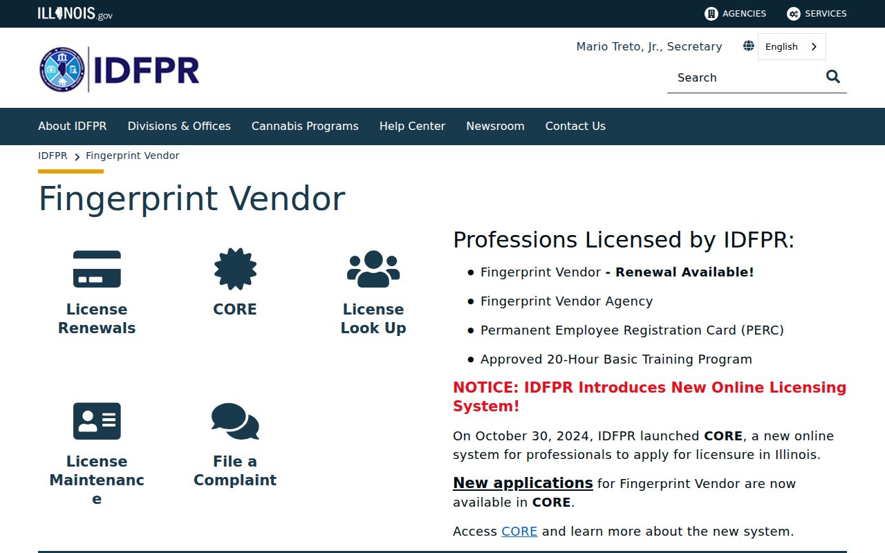 Illinois licensed Live Scan fingerprint information
