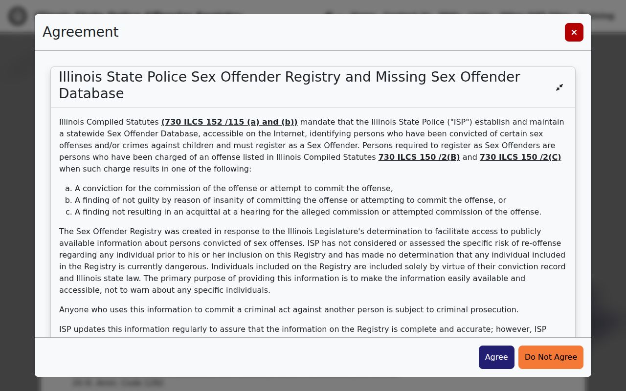 White County sex offender lookup ISP registry disclaimer